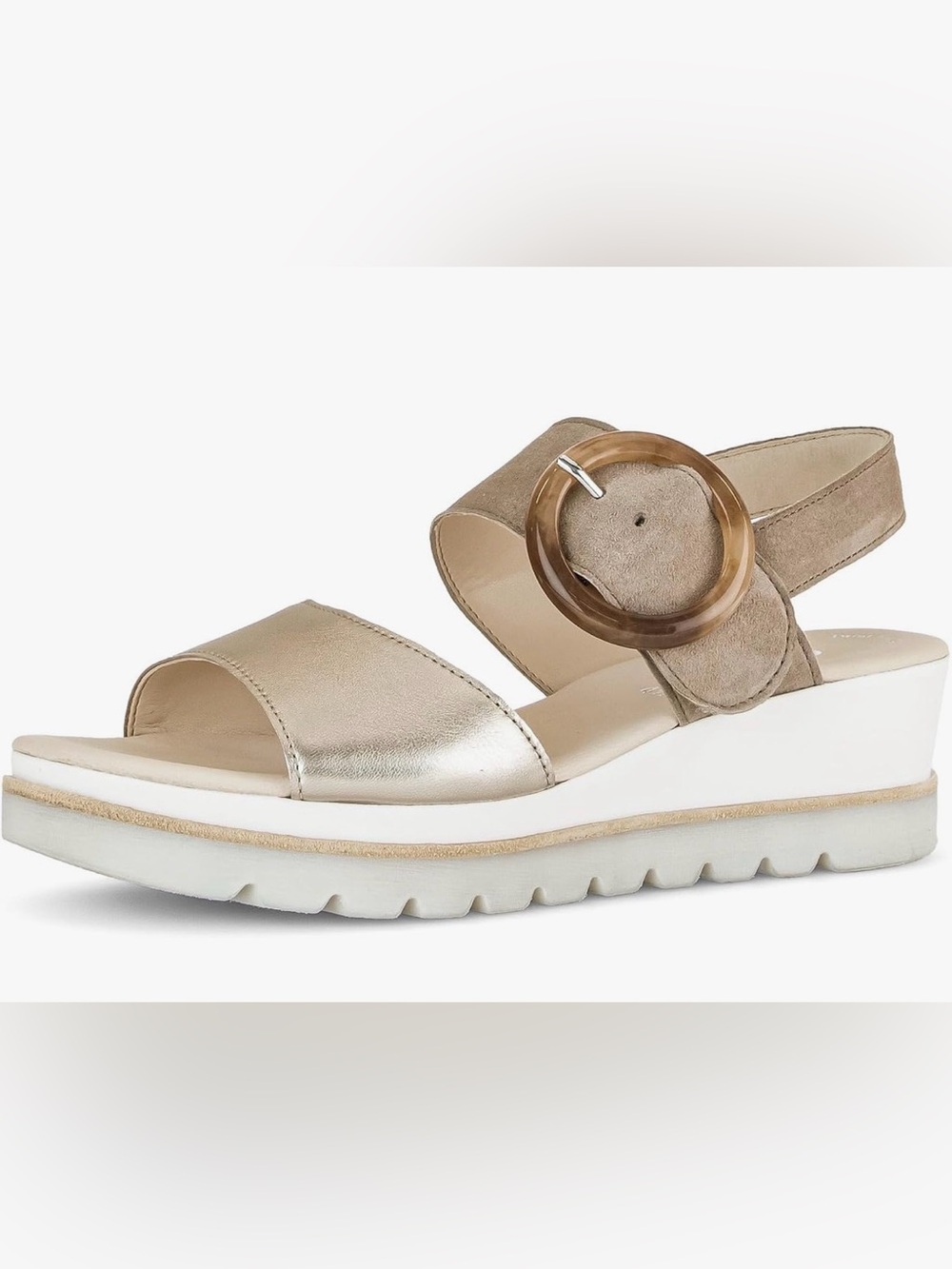 Gabor Suede and Leather Sandals in Puder/Rabbit